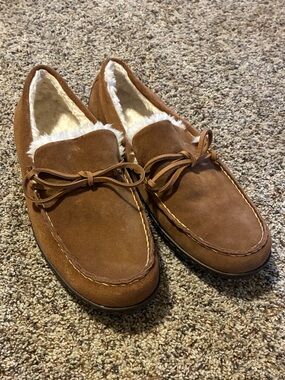 Vionic Adler Men's Brown Suede Slip-On Moccasins with Shearling Lining